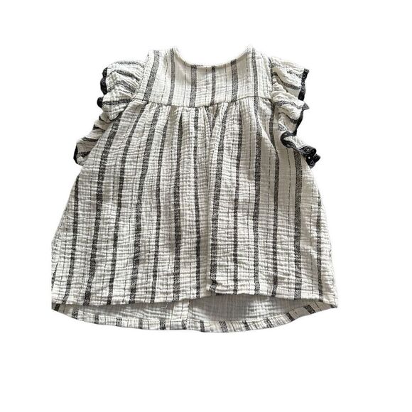 Jessica Simpson girls blouse sz 6/6x gauze linen stripe top button back cream/bl - Picture 1 of 4